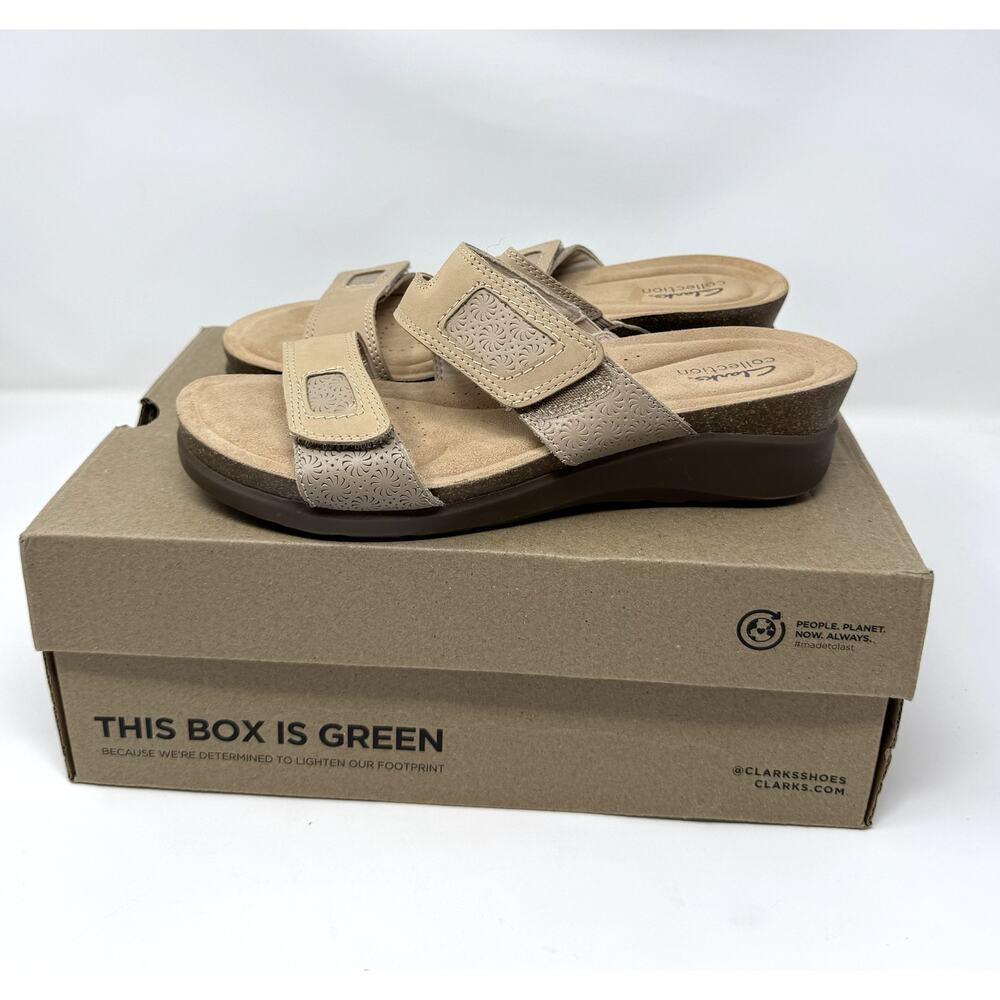 Clarks Women's Calenne Maye Wedge Sandal, Sand Combi,  Size 9.5